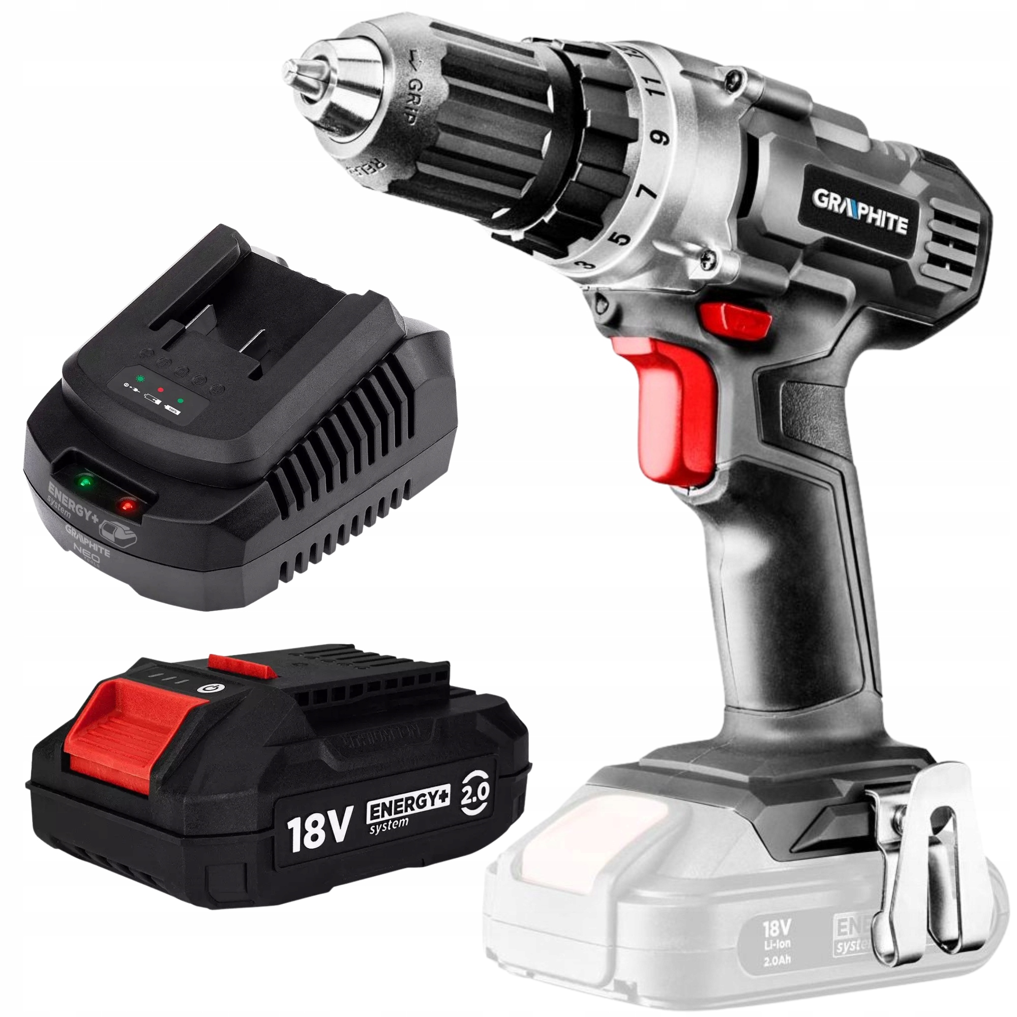 Wiertarko-wkrętarka Akumulatorowa Bateria 2AH Ładowarka Graphite