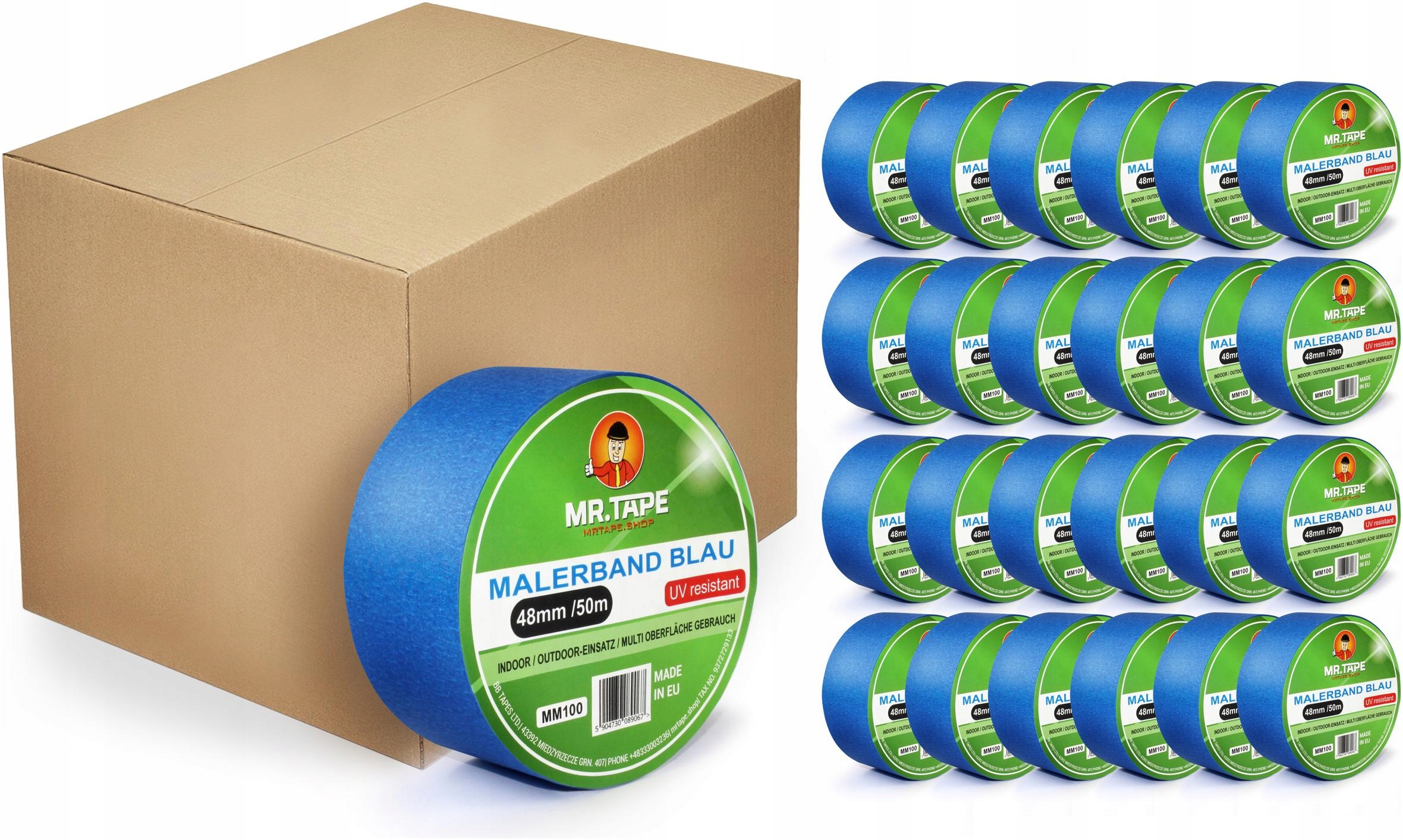 8,18 Pln 24x Papierová Páska 48MM/50M Modrá Maskovacia Páska
