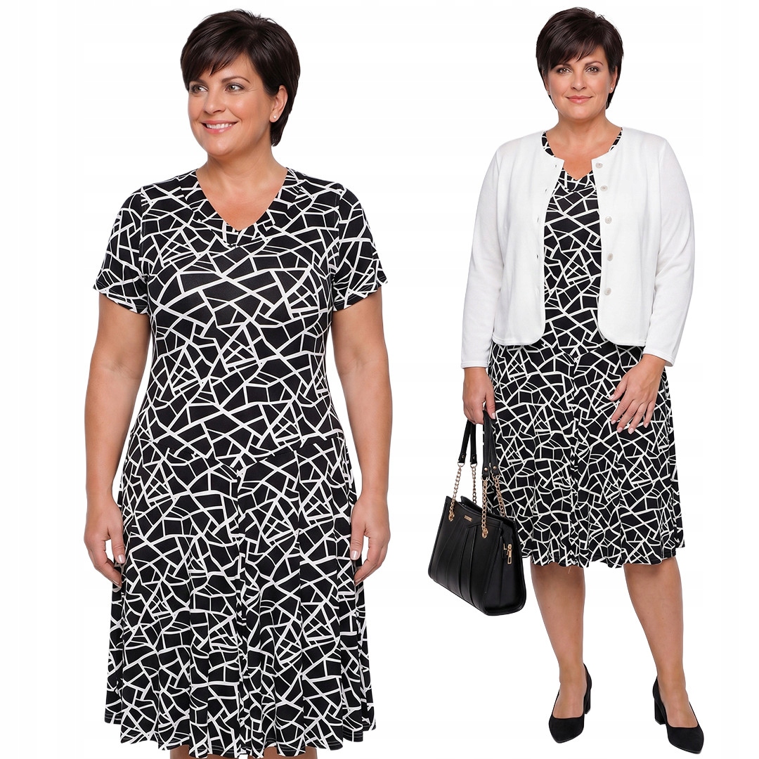 Černá šaty s bílými vzory plus size velikost 56