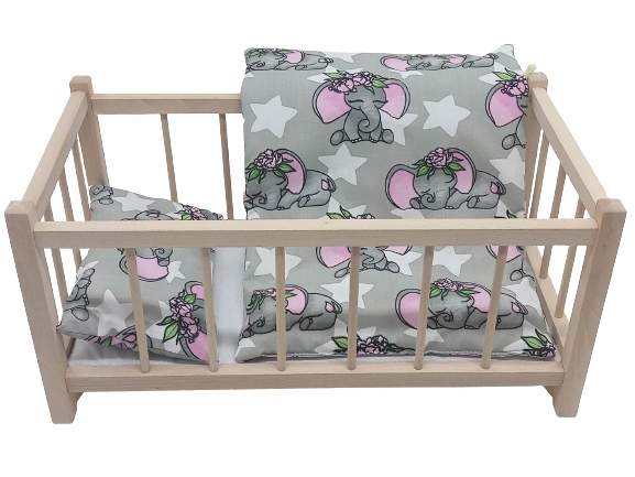 ŁÓŻECZKO DREWNIANE DLA LALEK LALKI + POŚCIEL 3 EL