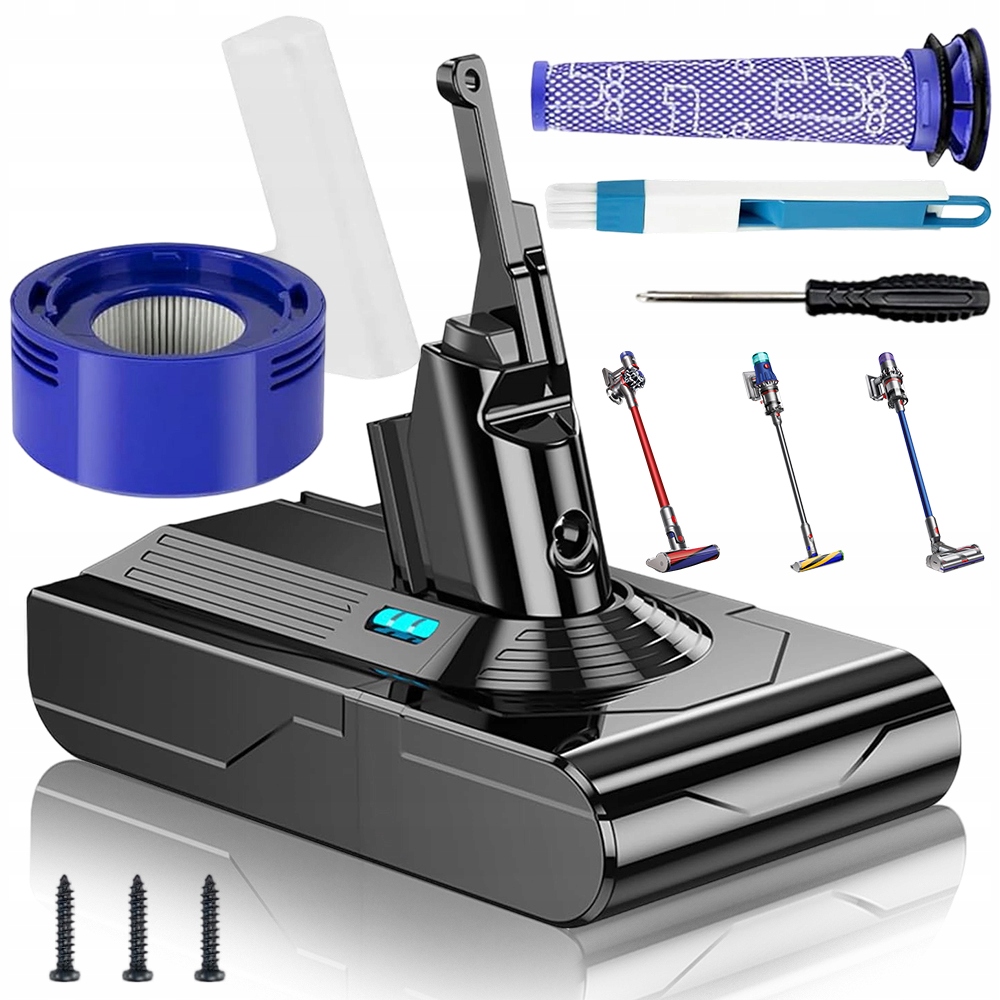 Baterie 6000 mAh 21.6 V pro Dyson V8 Sv10 třída A s kartáčem a šroubovákem