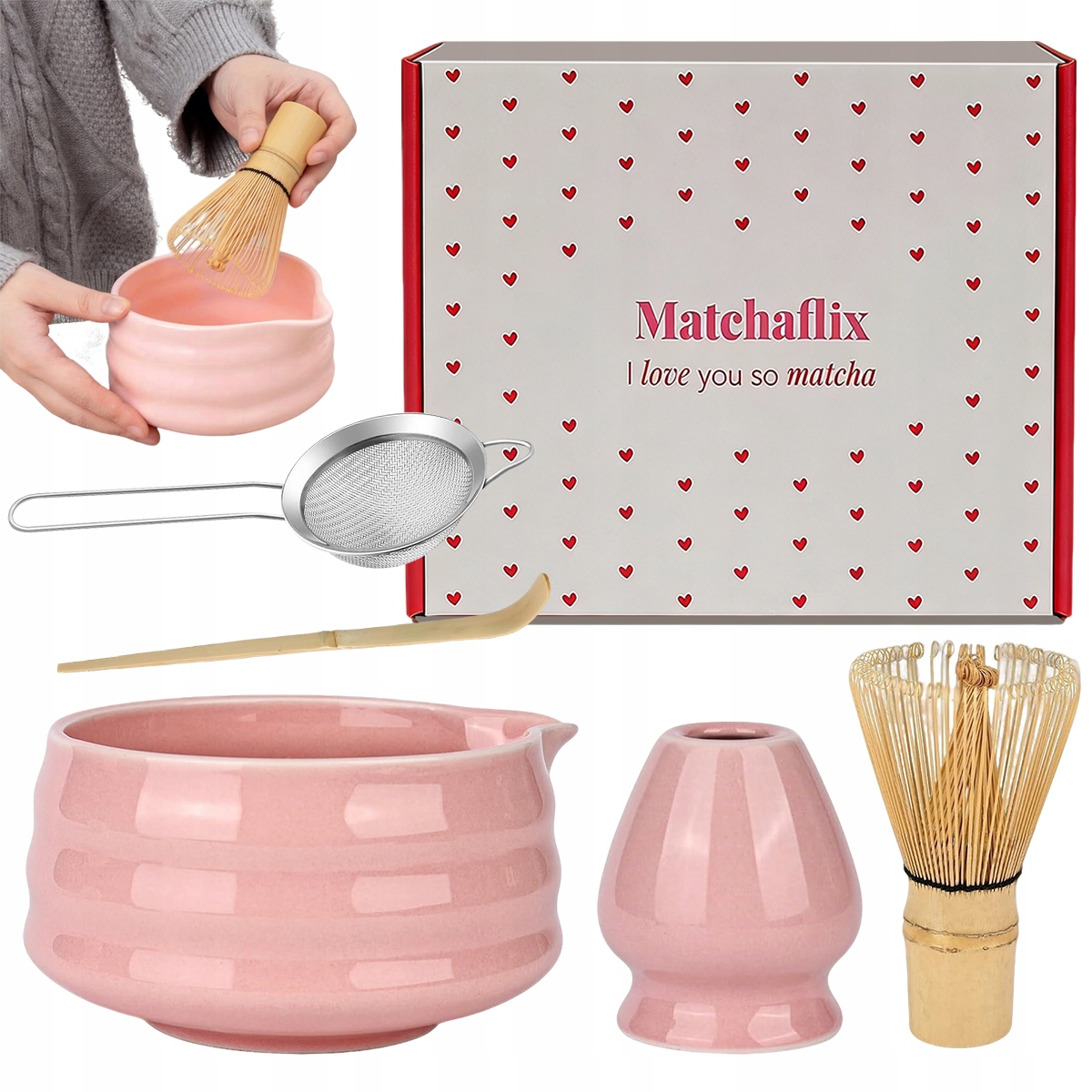 Levně Sada Na Japonský Čaj Matcha, Sada Na Výrobu Matchy, Růžová