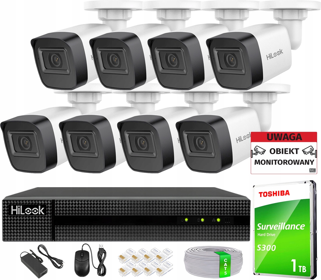 Sada pro monitorování Ip PoE 8 kamer 1080p IP67 Detekce Aplikace Nvr 1TB