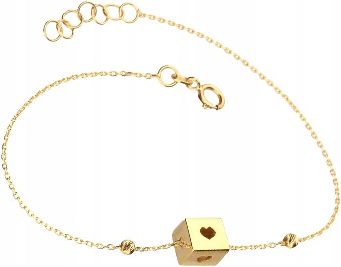 Zlatý náramek 585 kostka s vyřezaným srdcem, módní vzor jako dárek 14kt