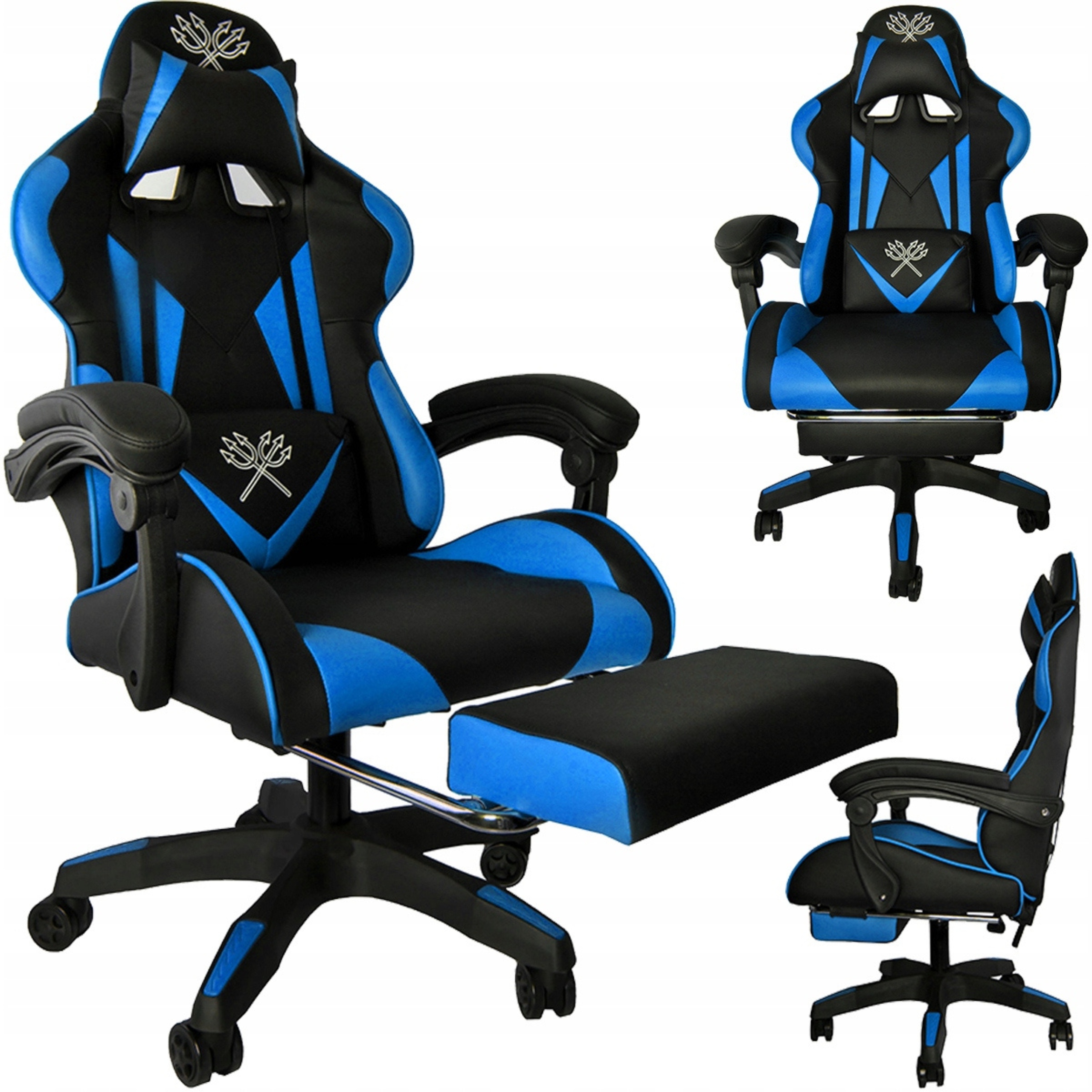 Fotel gamingowy biurowy dla gracza czarno-niebieski obrotowy max 150kg