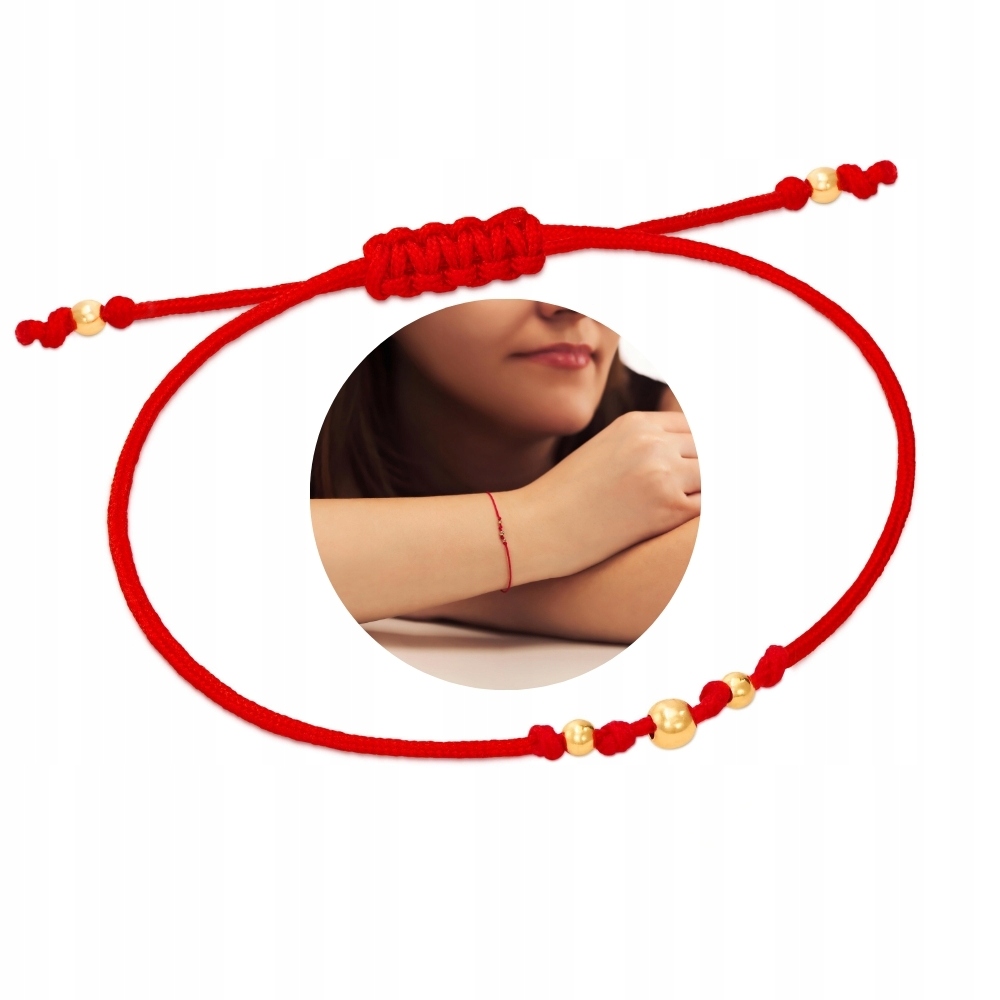 Červený Šňůrkový Náramek se Zlatými Kuličkami 585 – Ideální Jako Dárek