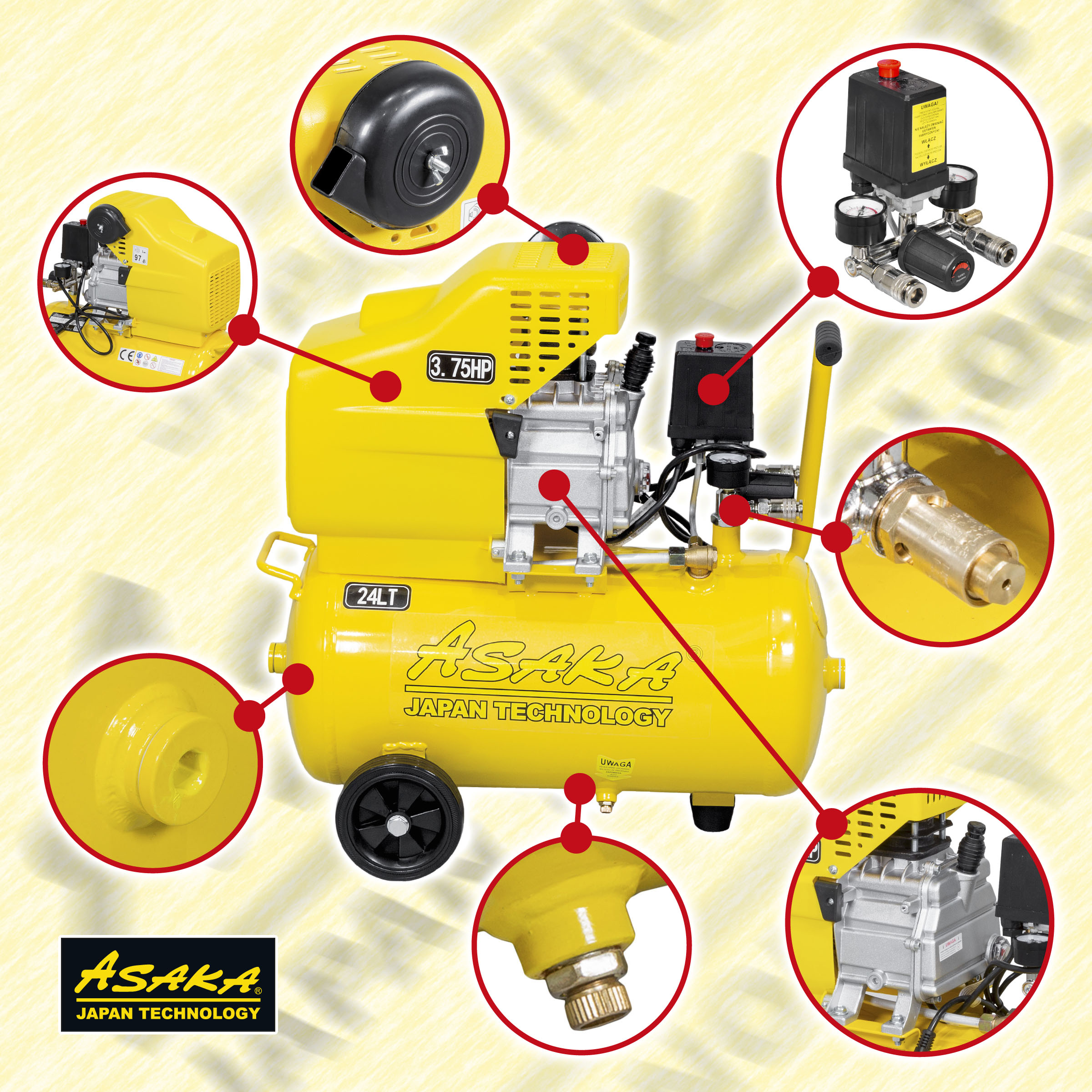 KOMPRESOR OLEJOWY SPRĘŻARKA POWIETRZA POMPA TŁOKOWA 24L MOCNY WYDAJNY Model ASC-24