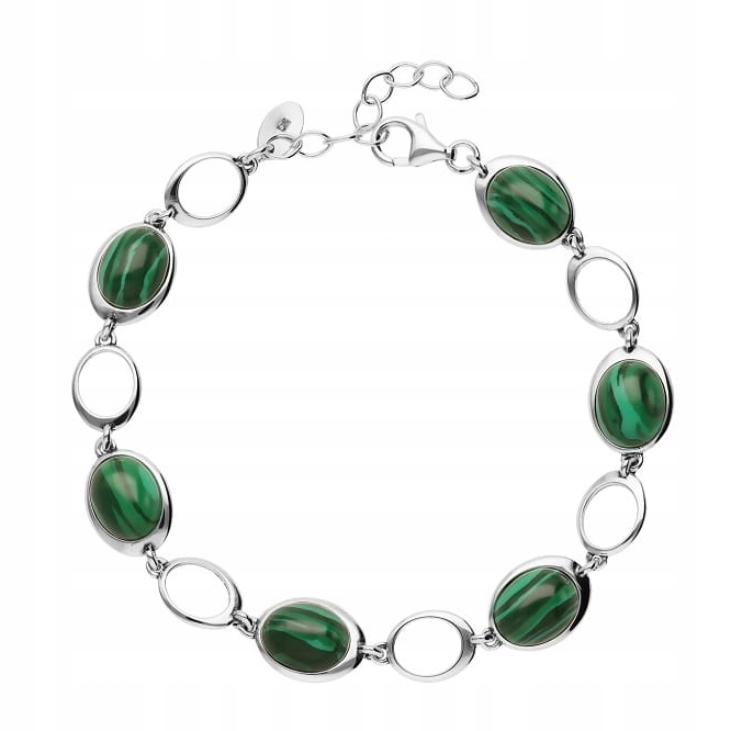 Stříbrný náramek Ag925 se syntetickým kamenem Malachitem SG-345-BR-S-SG