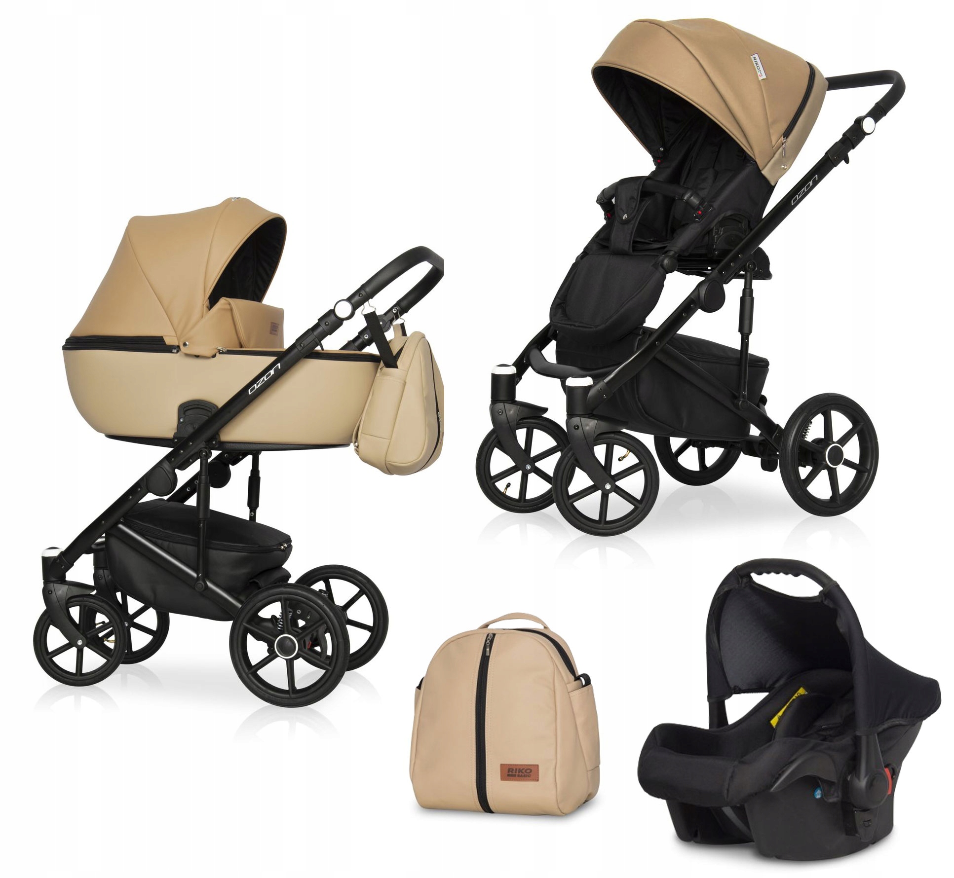 Wózek 3w1 dziecięcy OZON Riko Basic SIEDZISKO PRZÓD TYŁ FOTELIK TORBA FOLIA