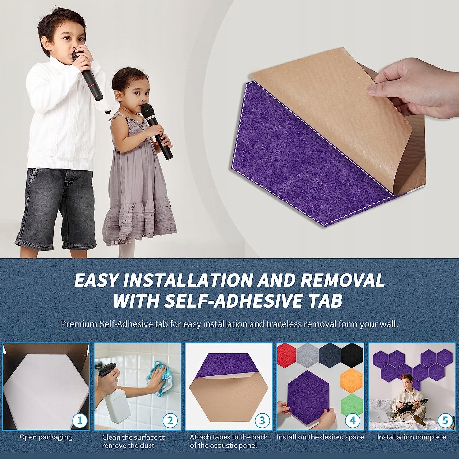 PANELE AKUSTYCZNE FIOLETOWE HEXAGON 30x26x0,9 12X Model p-12