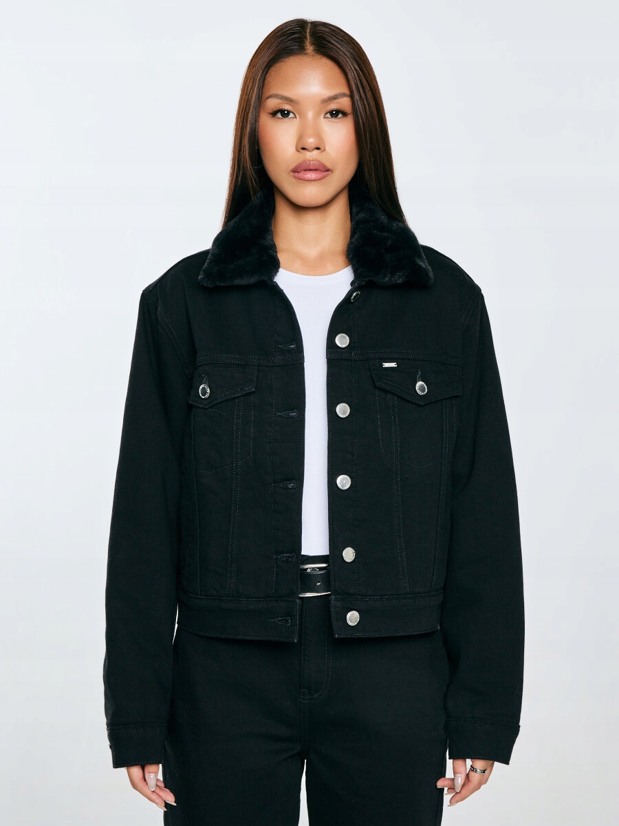 Big Star Dámská Jeans Bunda S Kožíškovým Límcem Černá Ramona 936 XL