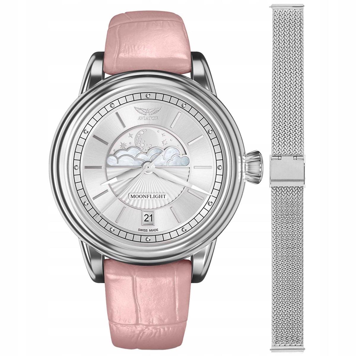 Dámské hodinky Aviator V.1.33.0.250.4.PM-SET stříbrné