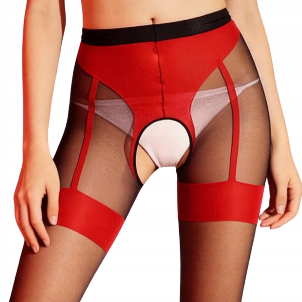 EROTYCZNA RAJSTOPY czerwona damska SEXY bielizna Z PASEM I DZIURKĄ