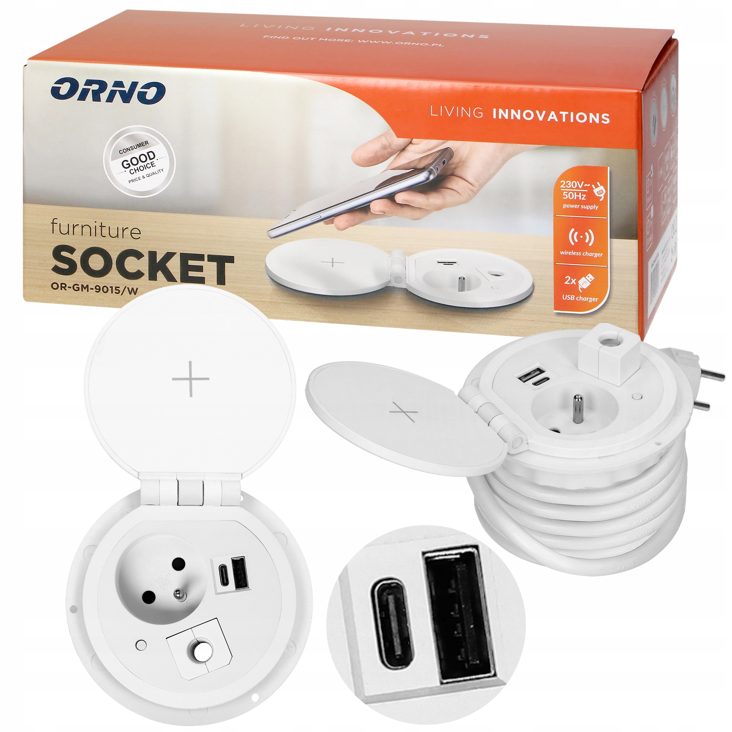 Zásuvka zasunutelná do kulaté desky Usb-c Indukční Nabíječka