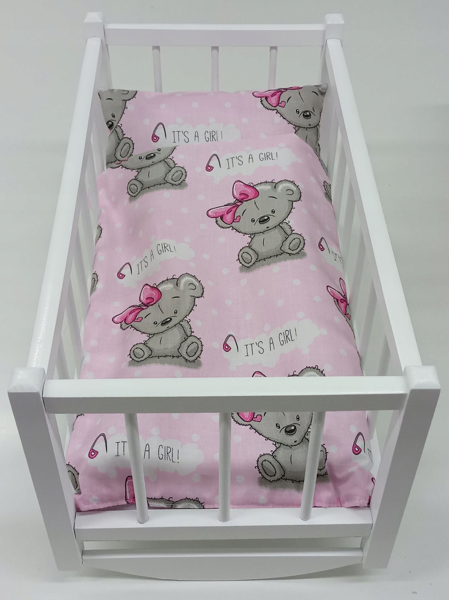 DREWNIANA kołyska DLA LALEK + POŚCIEL 3el