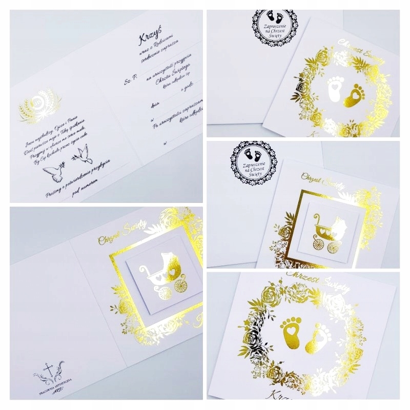 ZAPROSZENIA CHRZEST CHRZCINY AŻUROWE ORIGAMI BIEL Kształt kwadratowy