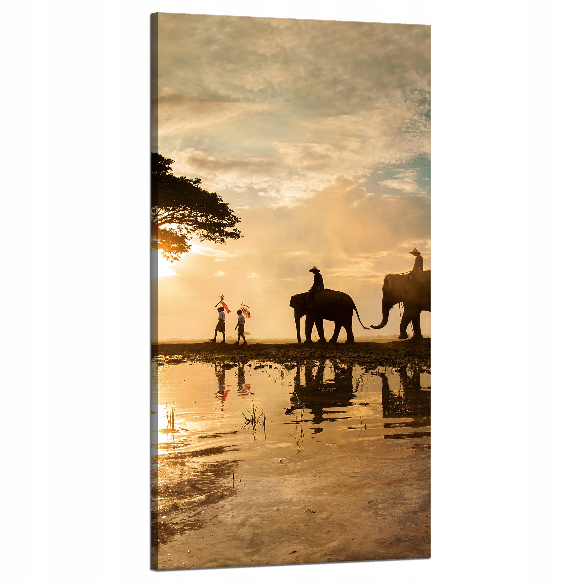 Obraz na plátně Lidé na slonech Západ slunce Afrika Savana 60x120 cm