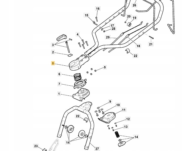 Oryginalny uchwyt rączek górnych systemu Fulcrum kosiarki Stiga Kod producenta 381005277/0