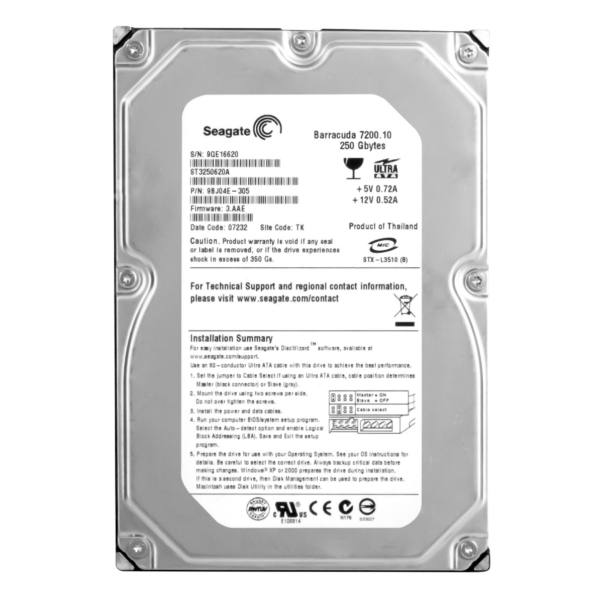 Seagate Barracuda 7200.10 250GB 7.2K 16MB Ata 3.5'' ST3250620A