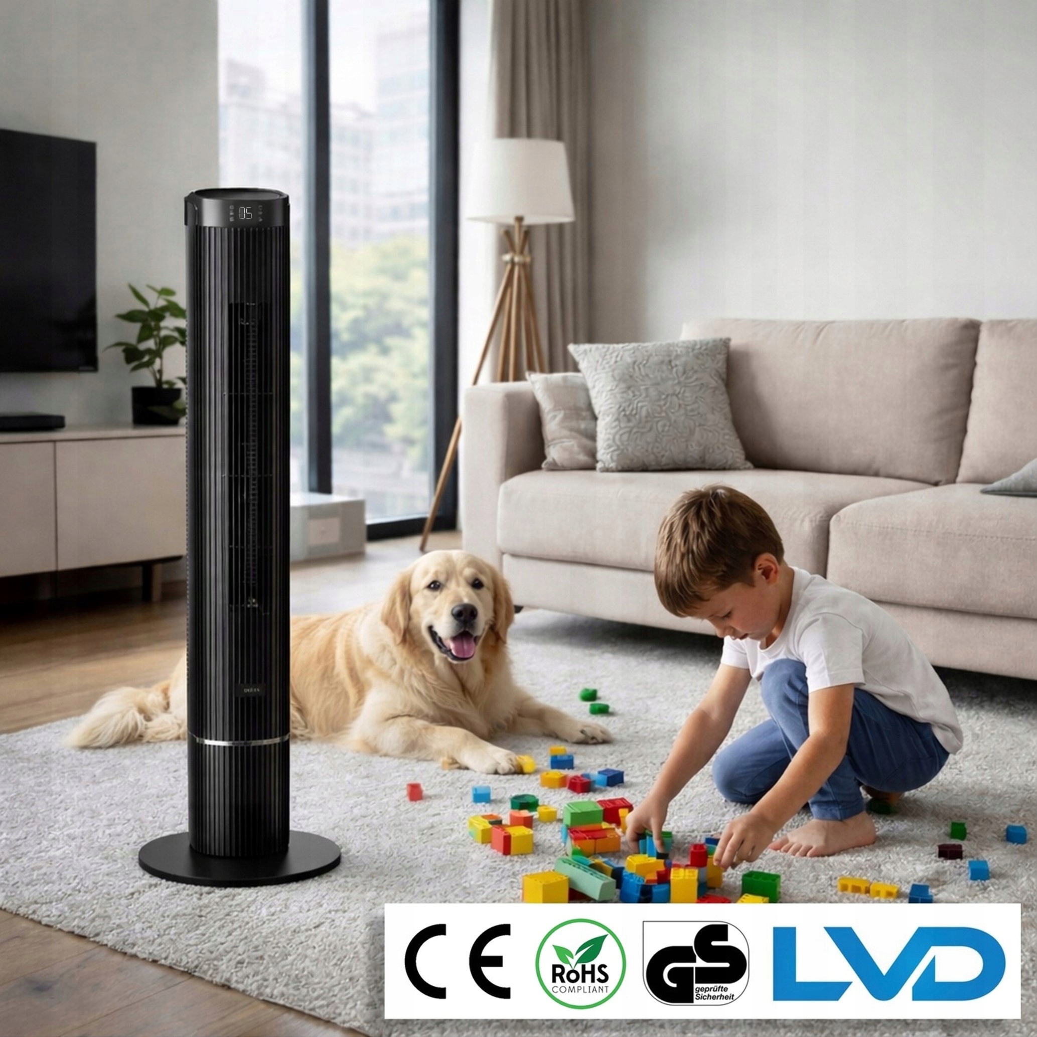 WENTYLATOR KOLUMNOWY 12 PRĘDKOŚCI SMART 110 CM 40W LED PILOT XXL Zasilanie sieciowe