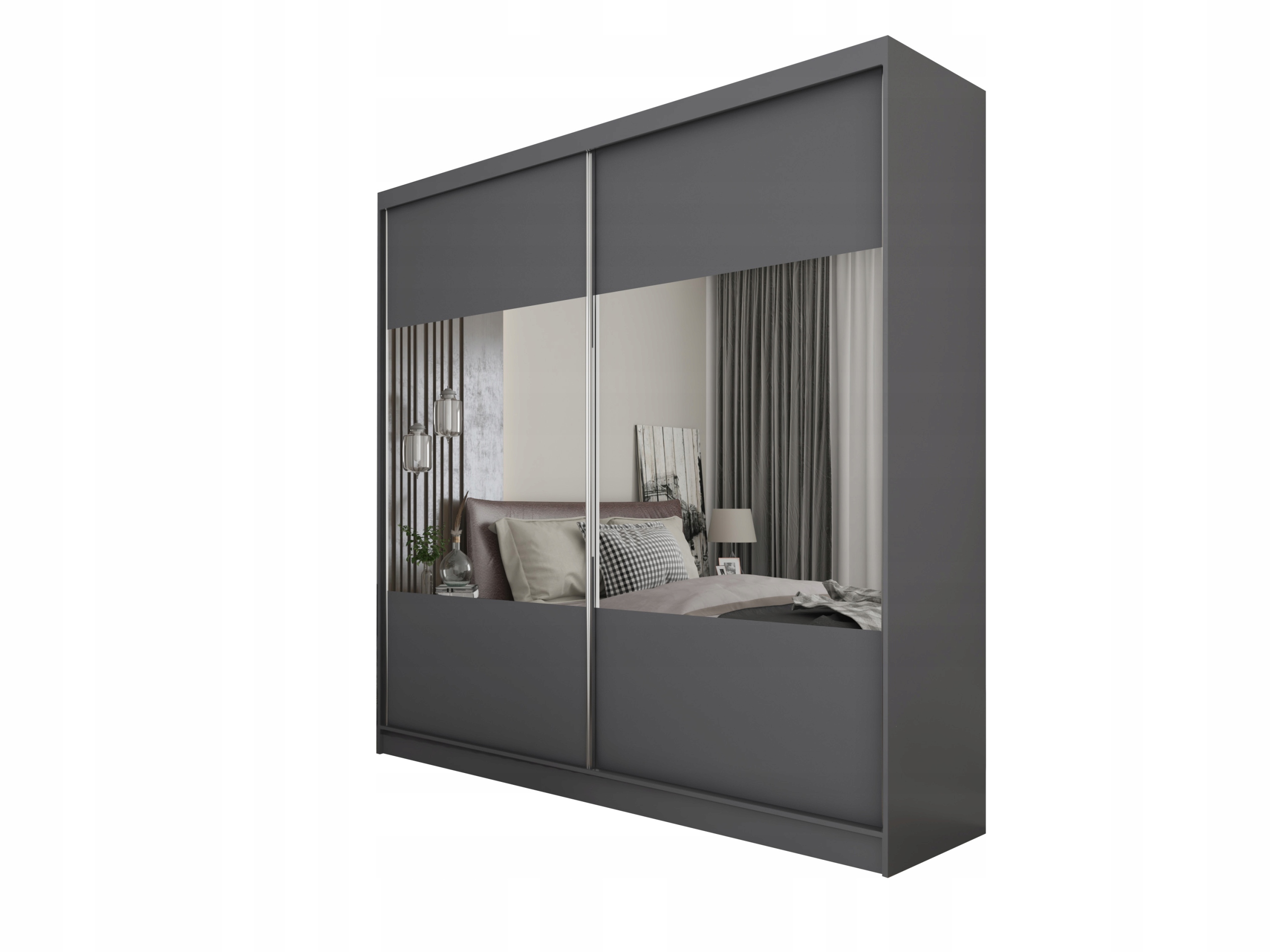 Skříň 200 cm se zrcadlem Skříň Dvoudveřová Šedá