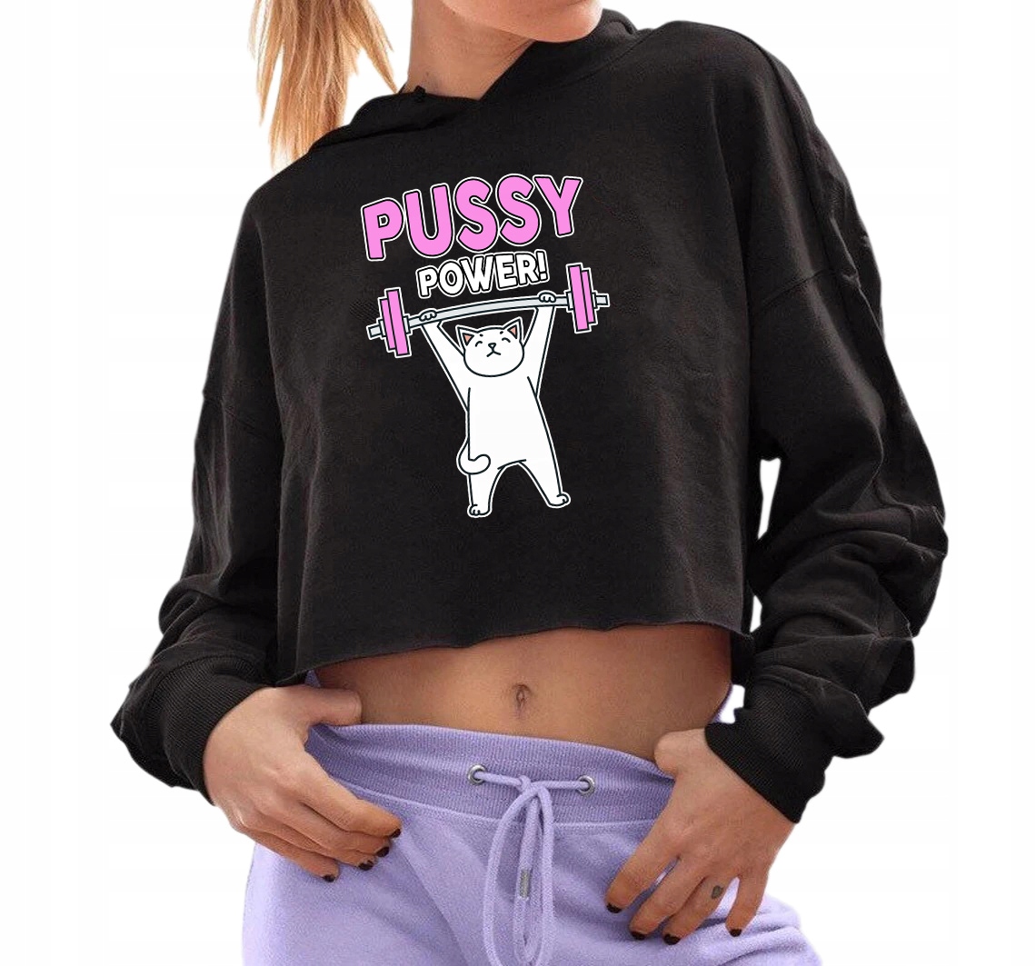 Černá Cropped Mikina pro dívku Power! Cat Vzor Girl Power Vel L