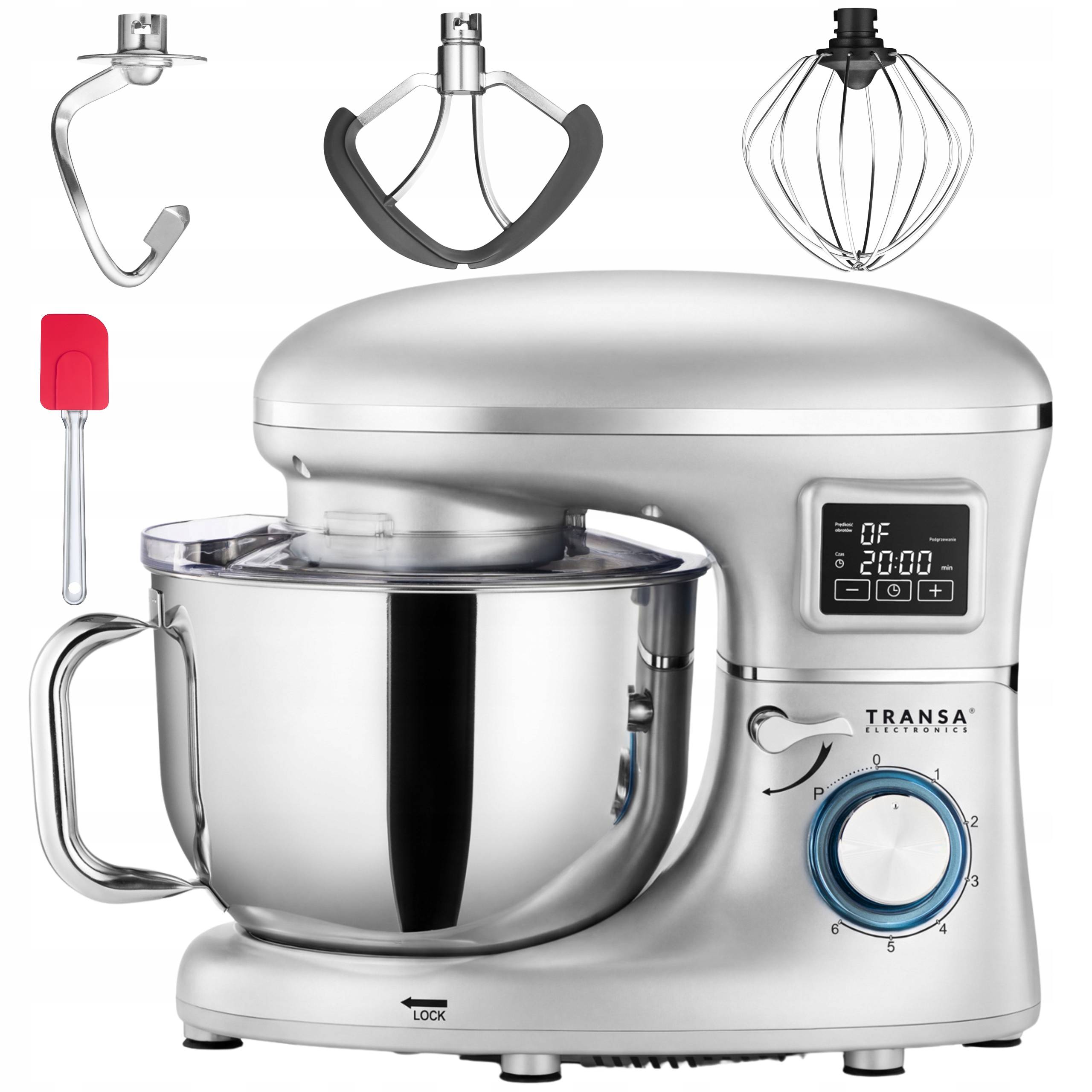 Robot planetarny z podgrzewaną misą Kuchenny Srebrny Misa 6L Duża Moc 3000W