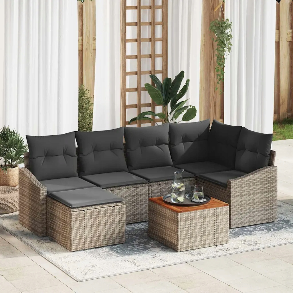 Zahradní lounge set z polyratanu a akáciového dřeva, šedý, 55x55x37 cm