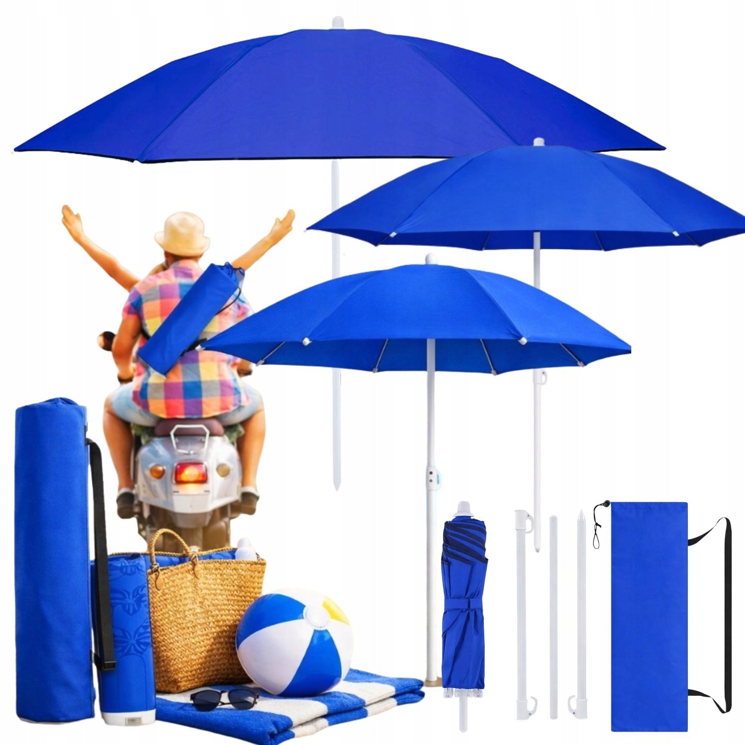 Parasol Plażowy Składany Duży Ogrodowy Na Plażę Balkon Taras Uv Do Walizki
