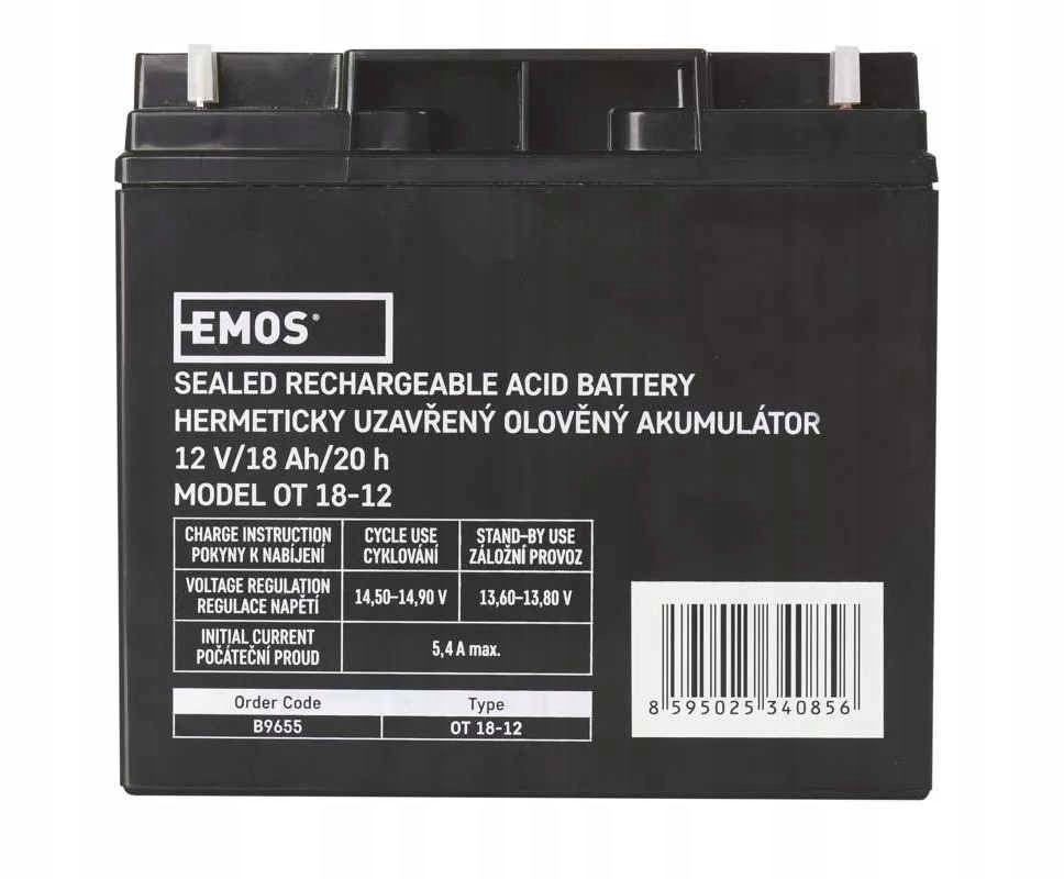 Akumulator ołowiowy Agm 12V 18Ah 12×12 B9655 Emos