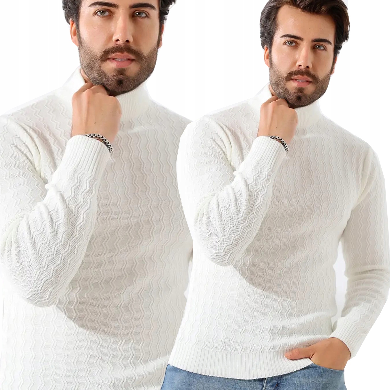 Pánský svetr rolák s krátkým zipem Vlna Mikina Pružný žebrovaný