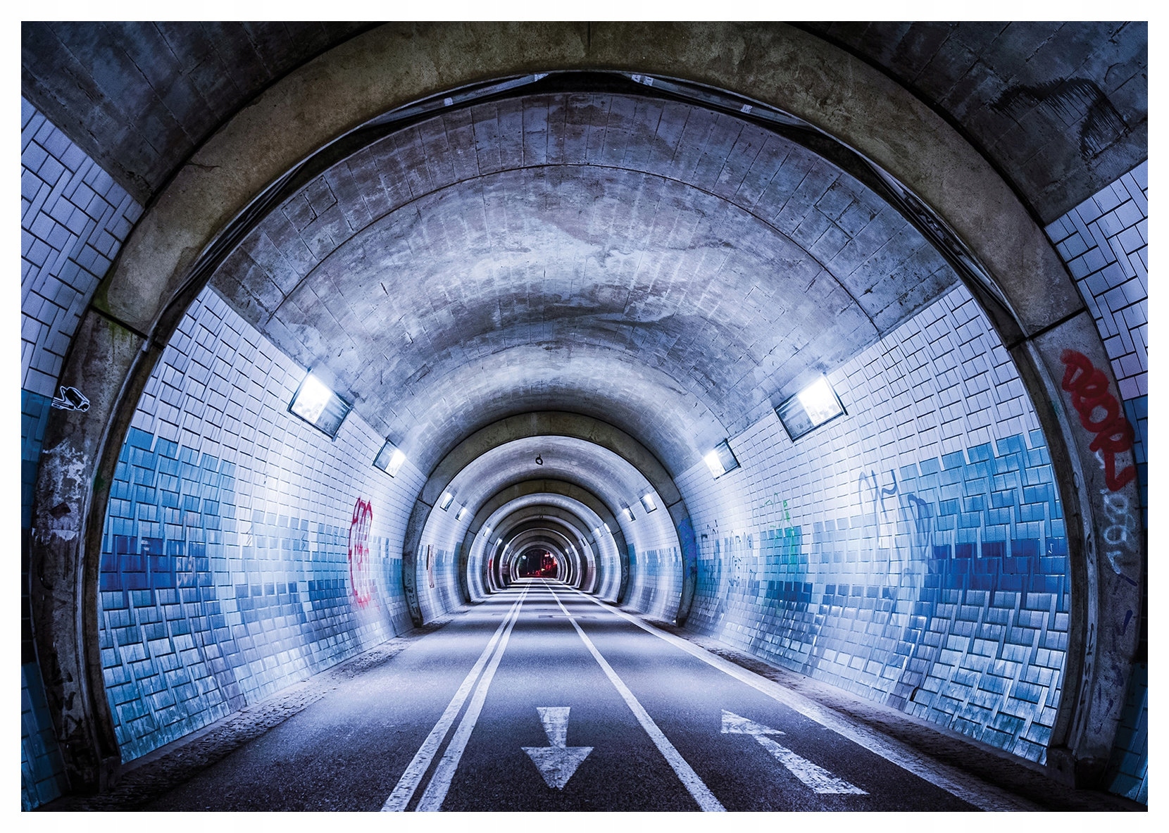 Fototapeta Tunel Modrá Dlaždice Perspektiva Hlubina Světlo 254x184 lepidlo
