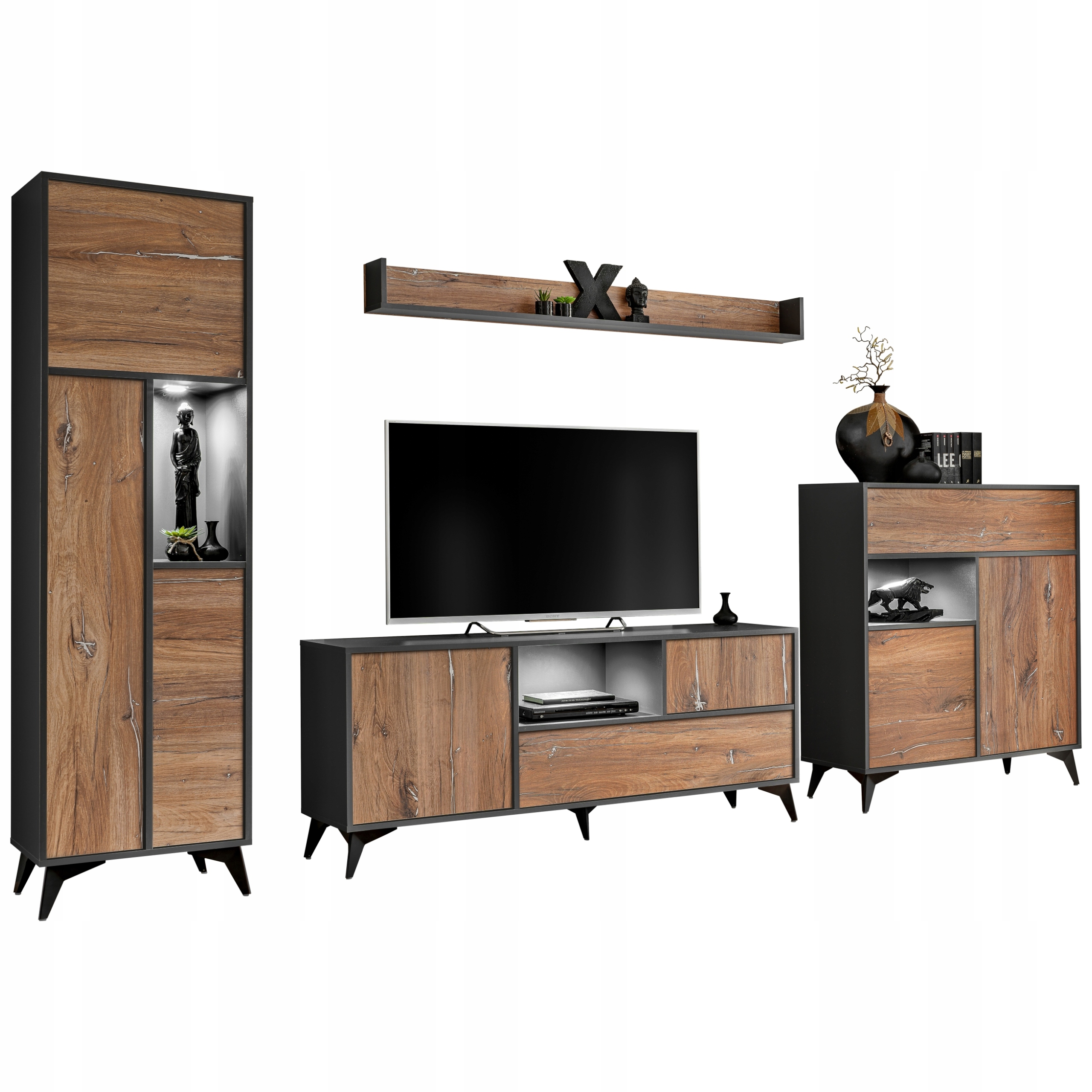 komodee Sada nábytku Rtv Orvieto Set, do obývacej izby, dub, antracit, Led