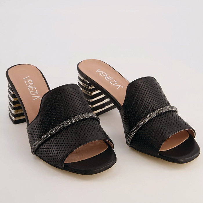 Venezia 083252260 Black zlaté nazouváky vel. 36 na podpatku Kochland