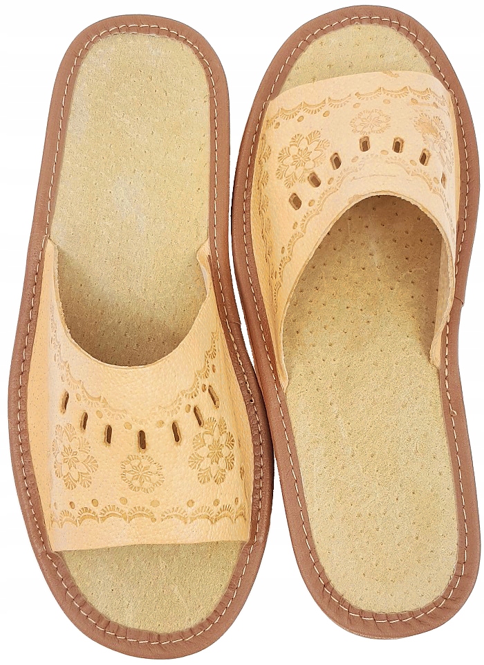 Domowe Pantofle 100% Skóra Odkryte Kapcie *36 Rozmiar 36