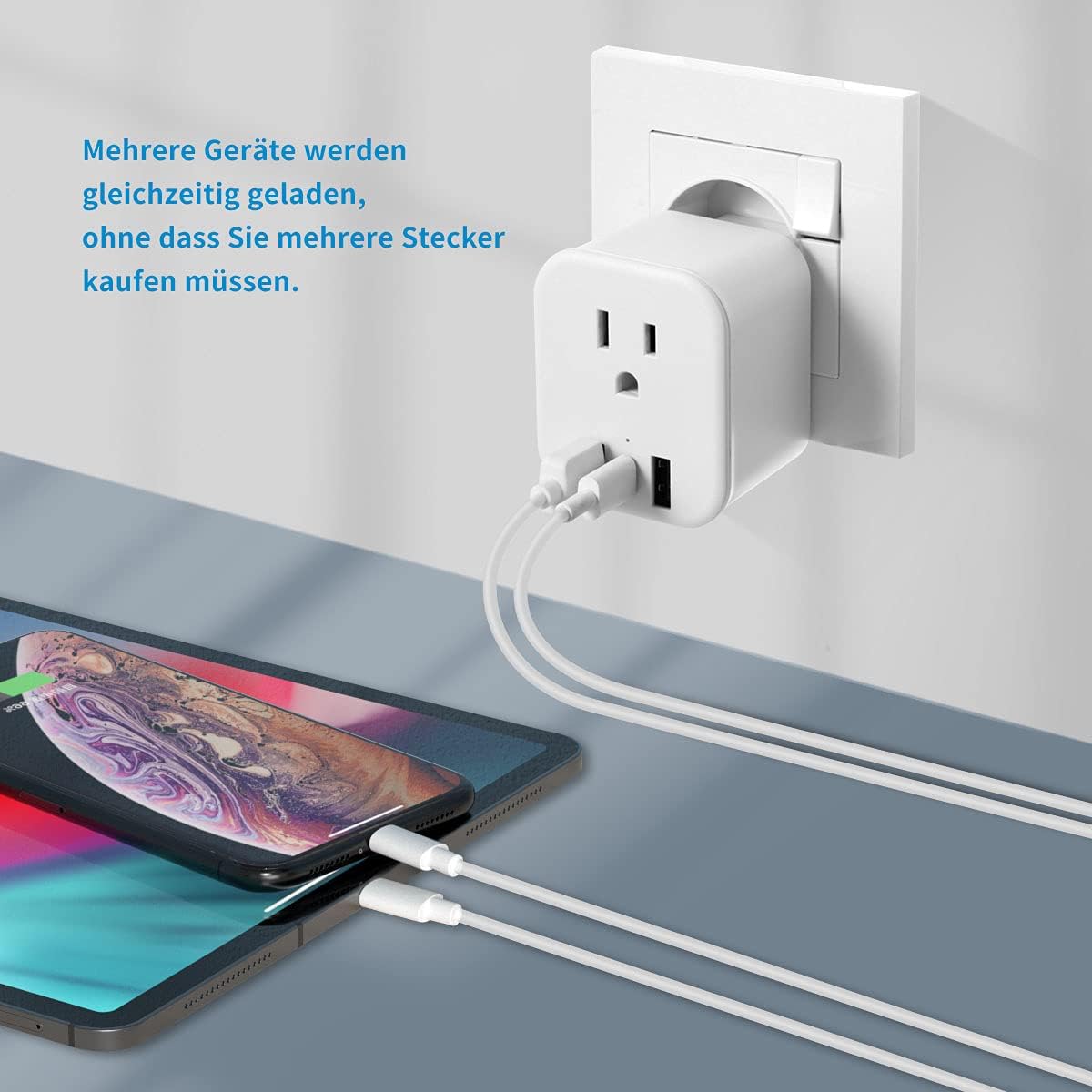 Wtyczka podróżna US na DE, LANMU 3 w 1, adapter z 3 USB do gniazdka Euro Model US na DE/Włochy IT