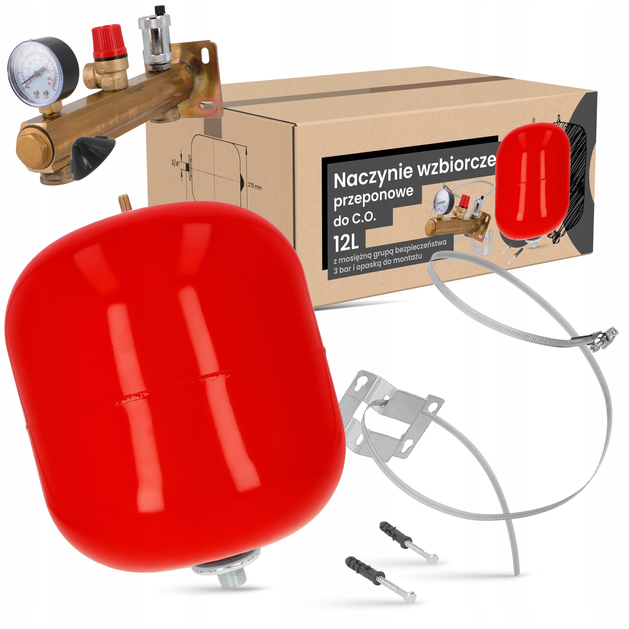 Vyrovnávacia membránová nádoba C.o. 12L Mosadzná skupina Opaska Ad