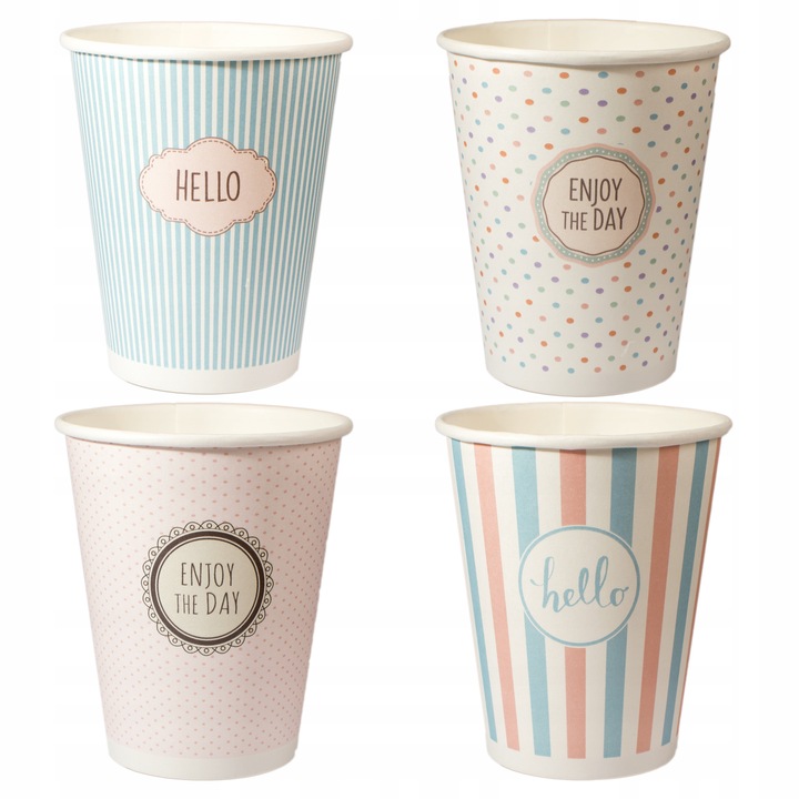 KUBECZKI PAPIEROWE DO KAWY NAPOJÓW GORĄCYCH JEDNORAZOWE 250ml - PASTELE Stan opakowania oryginalne