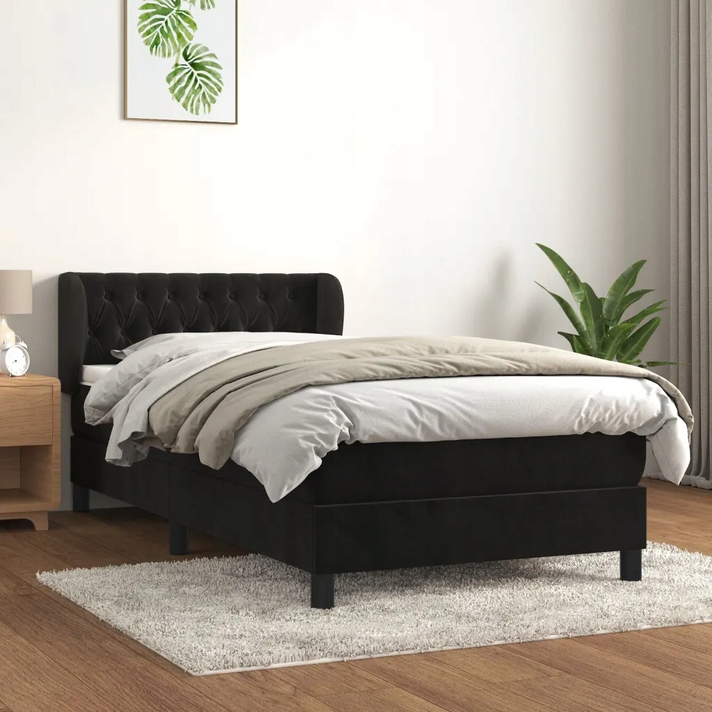 Box spring postel s matrací černá 100x200 cm samet Černý 3127657