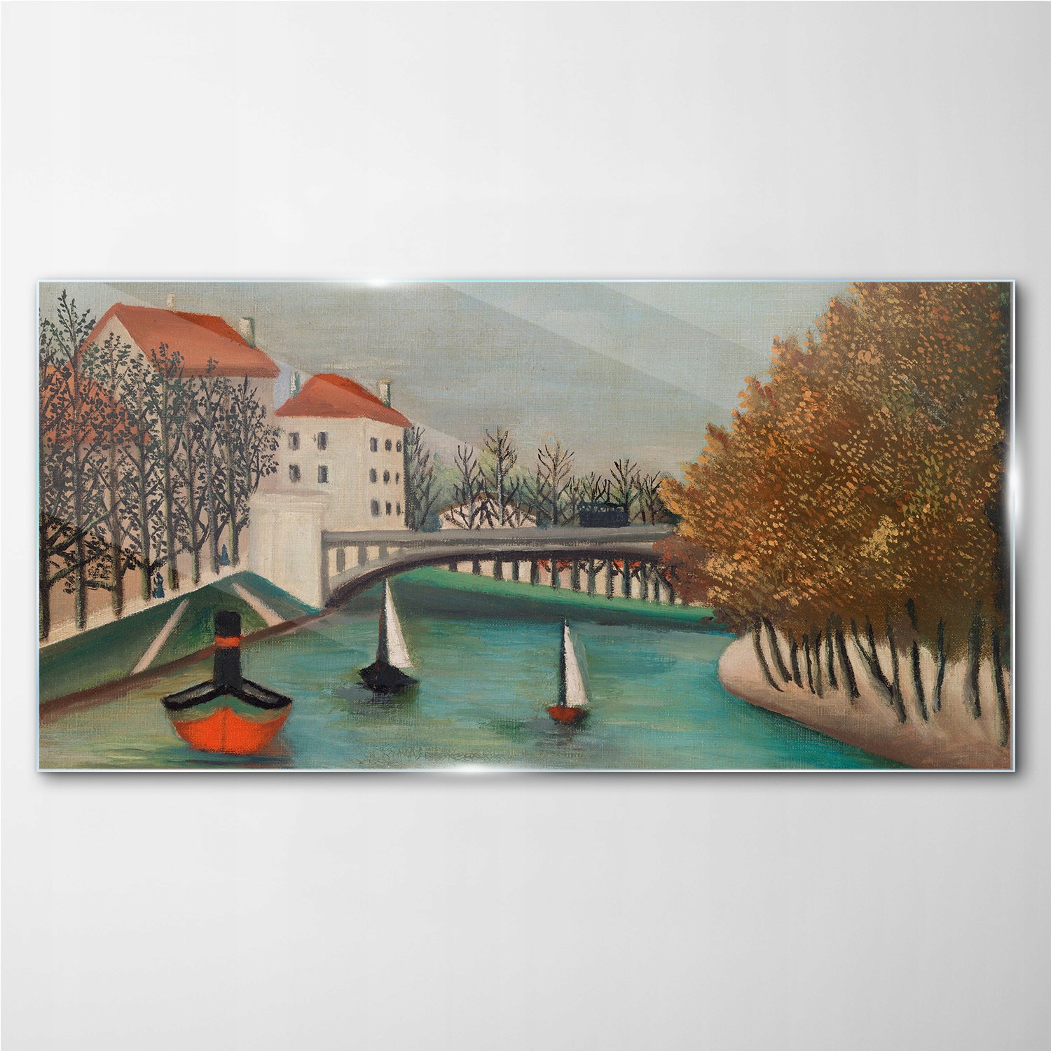 

Foto-obraz szklany Miasto łodzie drzewa 140x70 cm