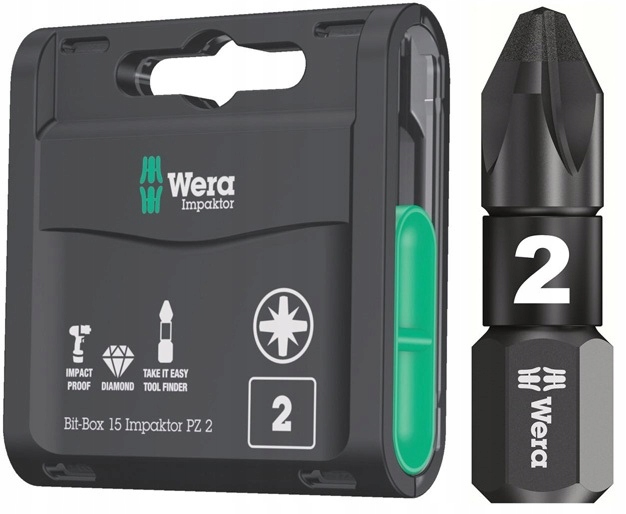 Wera Bit nástavec pro šroubovák PZ2 x 25 mm Impaktor Úderový 15 ks Bit Box