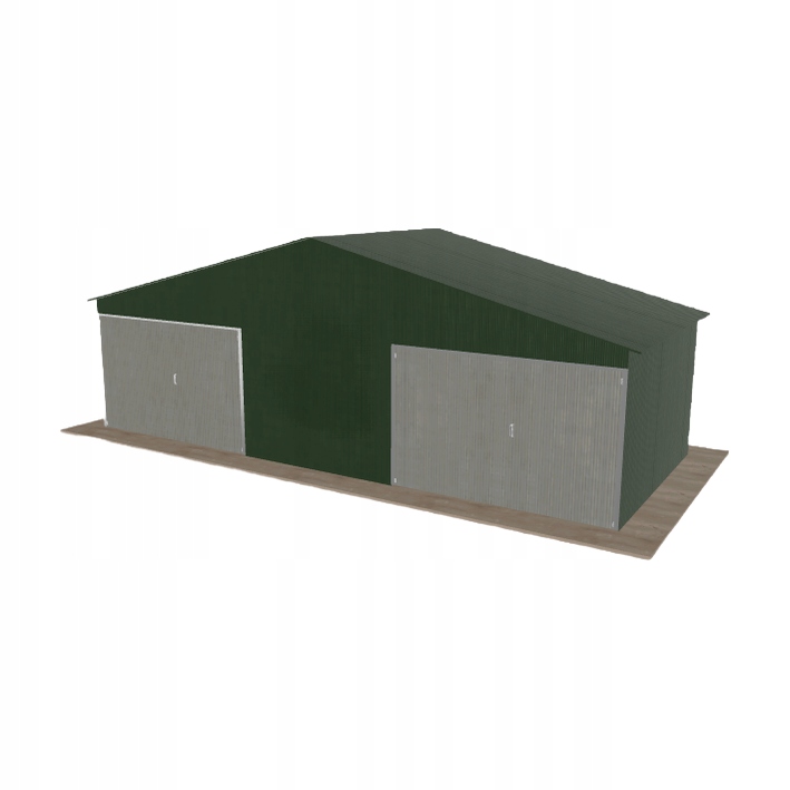 Plechová garáž 8.5x3.5 m dvoupolohová, dvouspádová, zelená