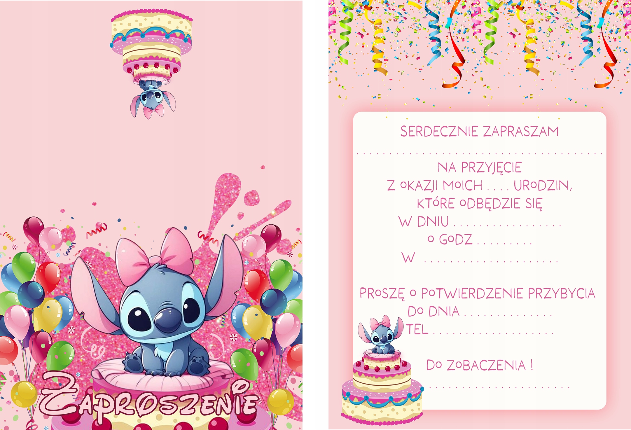 ZAPROSZENIE LILO I STICH STICZ BALONY ZAPROSZANIA URODZINOWE 20x15 cm Marka inna