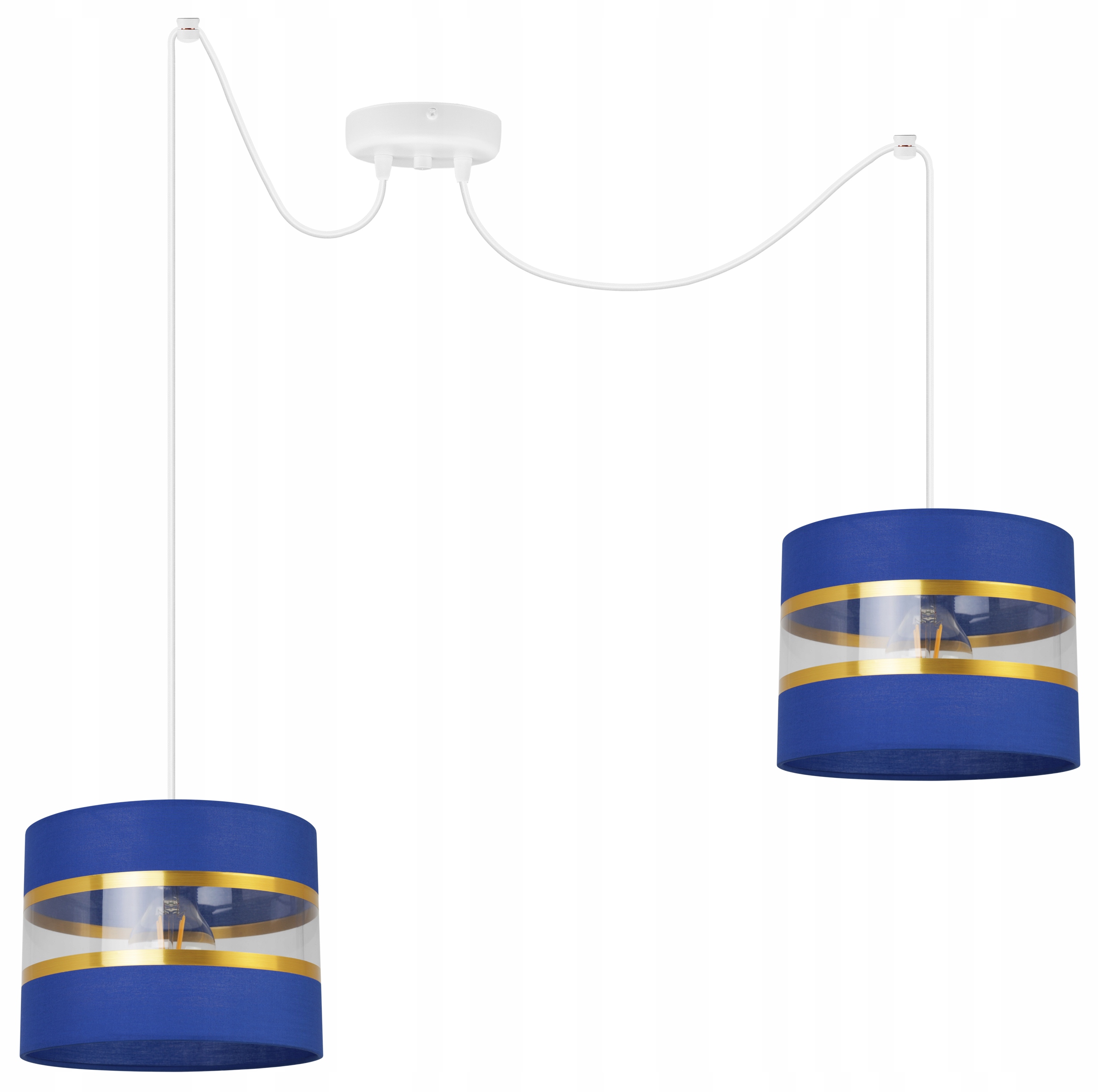 Závěsná Stropní Lampa Pavouk Lustr Glamour Stínidlo Zlaté Pruhy Tmavě Modrá