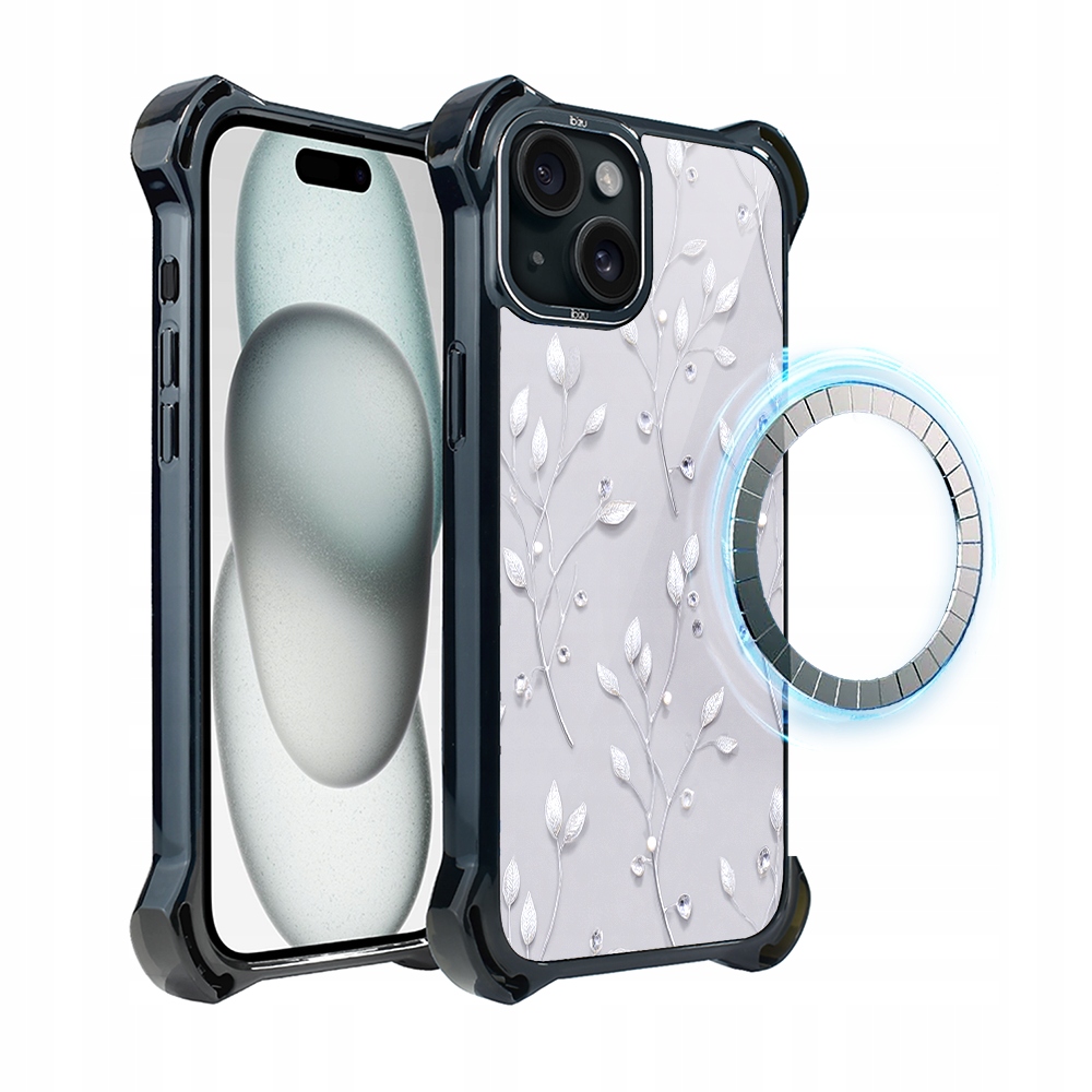 Pouzdro pro iPhone 15 Ibizu DropGuard Ultra s MagSafe, Ledové květy