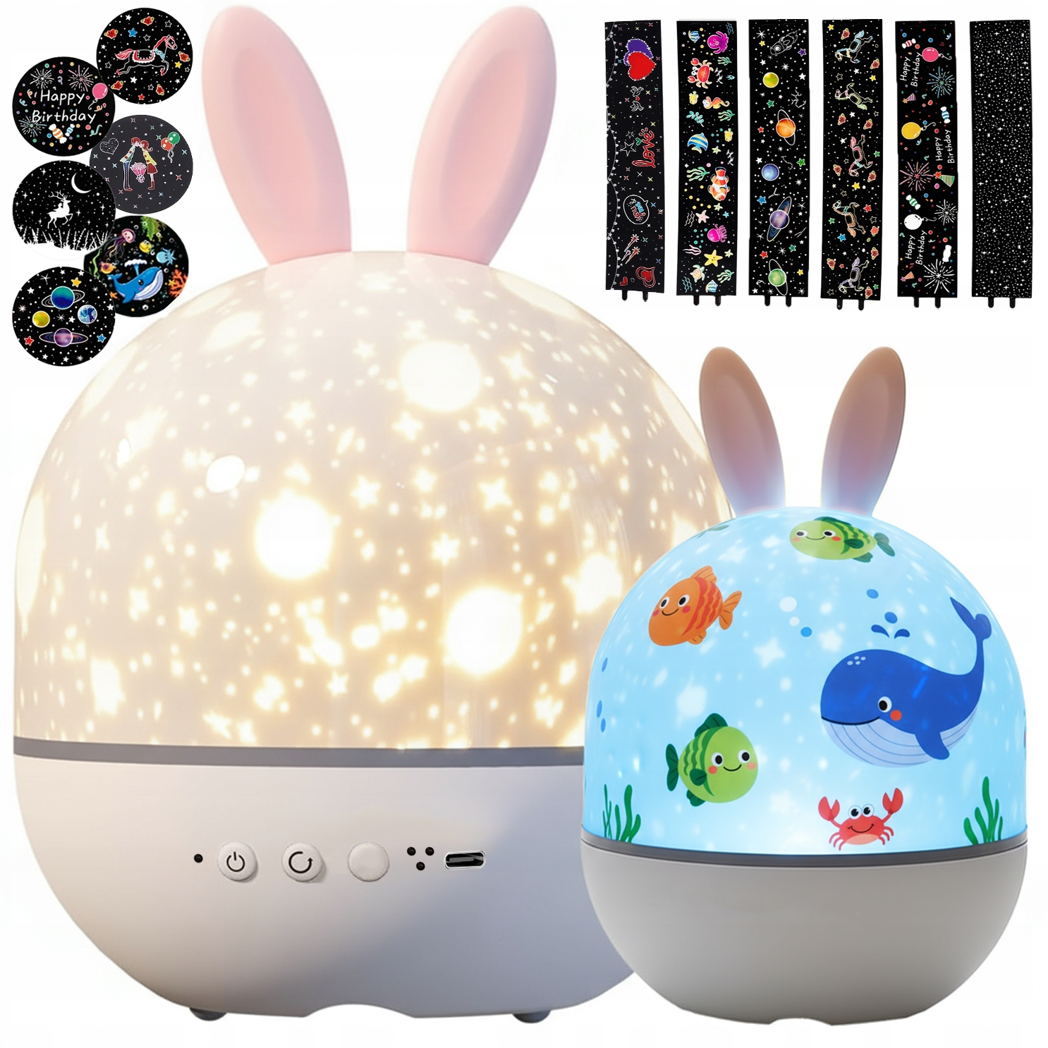 PROJEKTOR GWIAZD KRÓLIK LAMPKA NOCNA RZUTNIK DLA DZIECKA OBROTOWY + WKŁADY