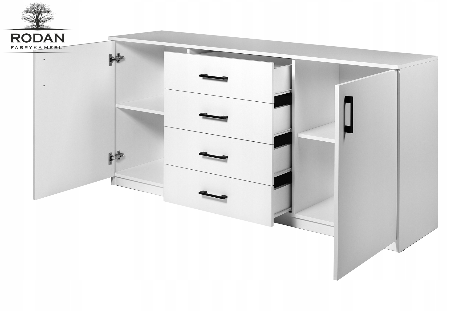 Biała Nowoczesna Komoda 4 SZUFLADY Mat Szafki 160 Kod producenta Komoda biała matowa 4 szuflady 2 Szafki