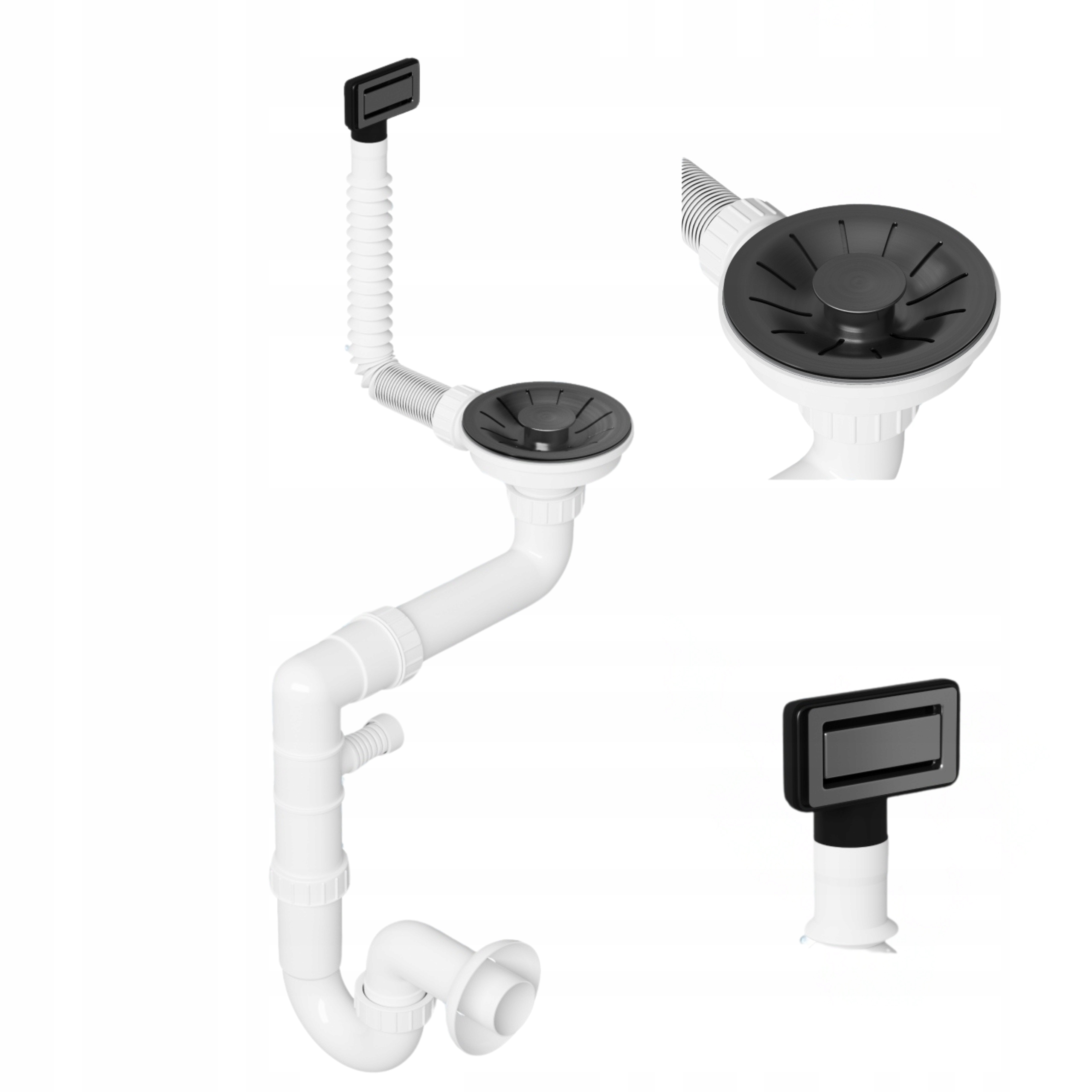 Sifón do oceľového umývadla jednokomorový s obdĺžnikovým prepadom, čierny Lux