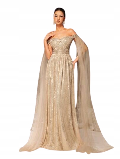 Shein Zlaté Šaty S Odhalenými Rameny A Tylem XL 2DD