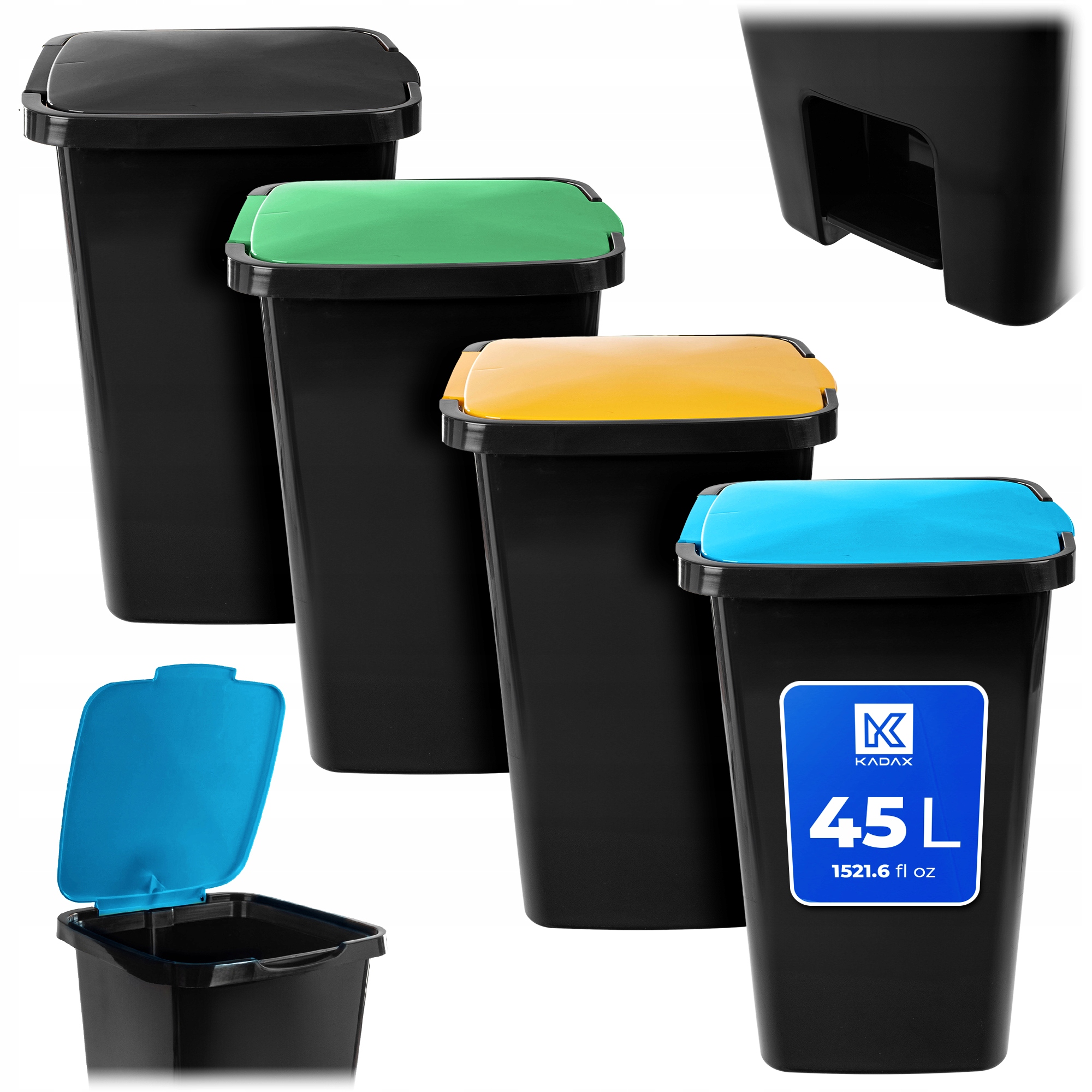 4 x Odpadkový Koš 45L Nádoba Na Třídění Odpadu Koše S Pedálem Set
